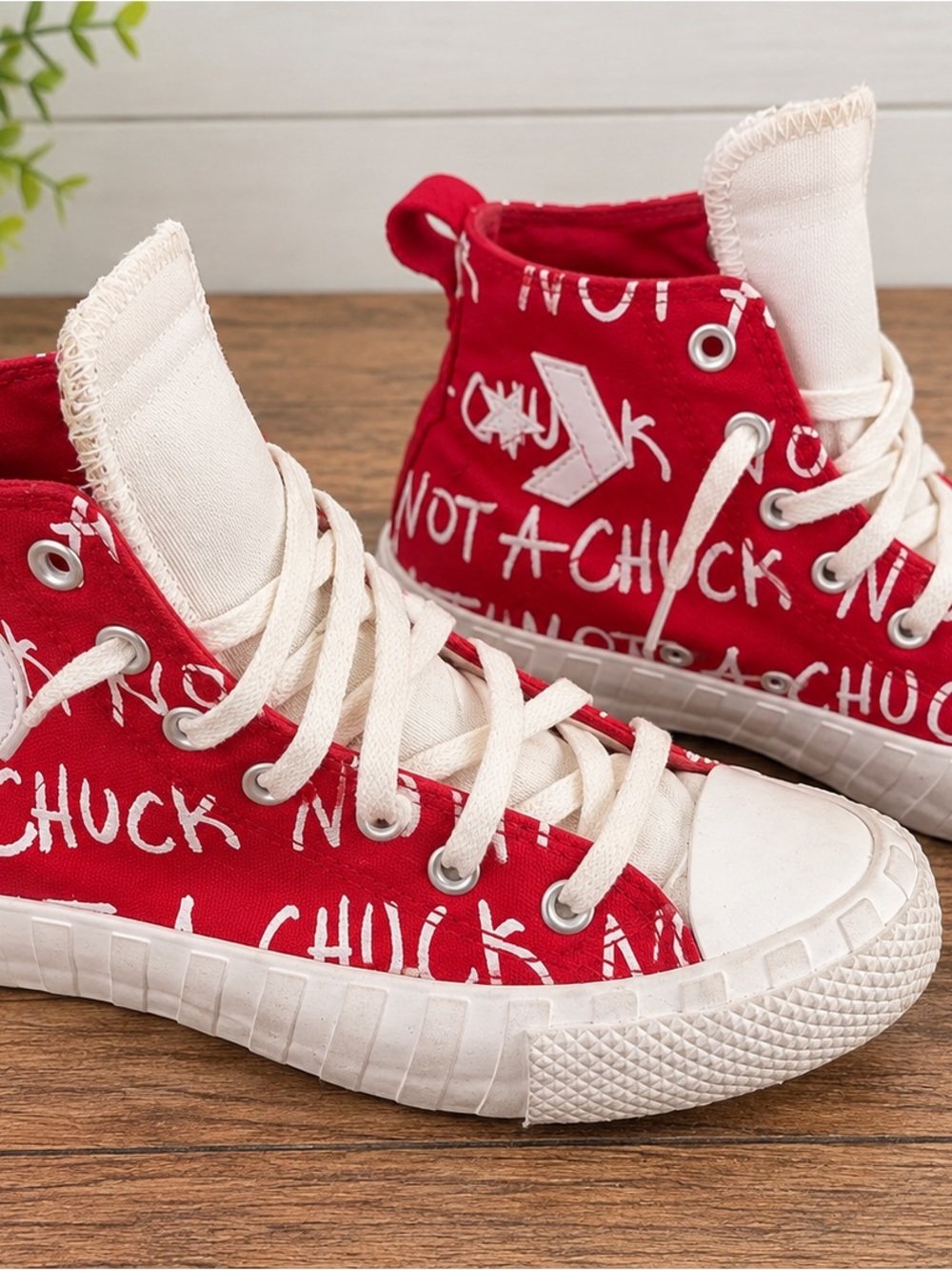 Converse Red Canvas High-Top Sneakers with Cream Accents